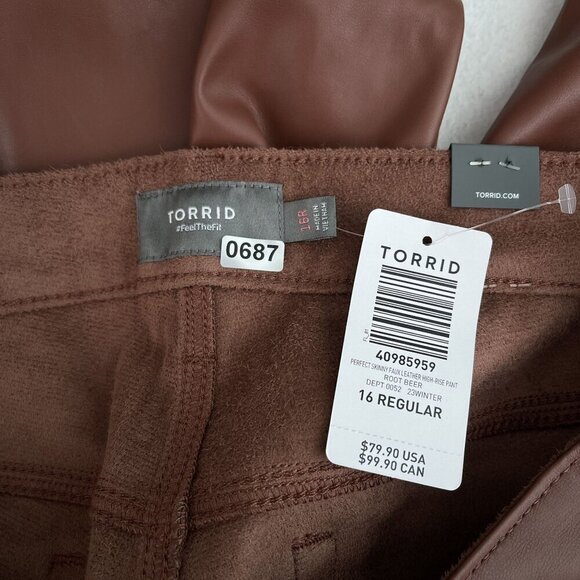 Torrid Perfect Skinny Hi-Rise Faux Leather Pants‎ Brown Womens 16R NWT - Picture 7 of 15